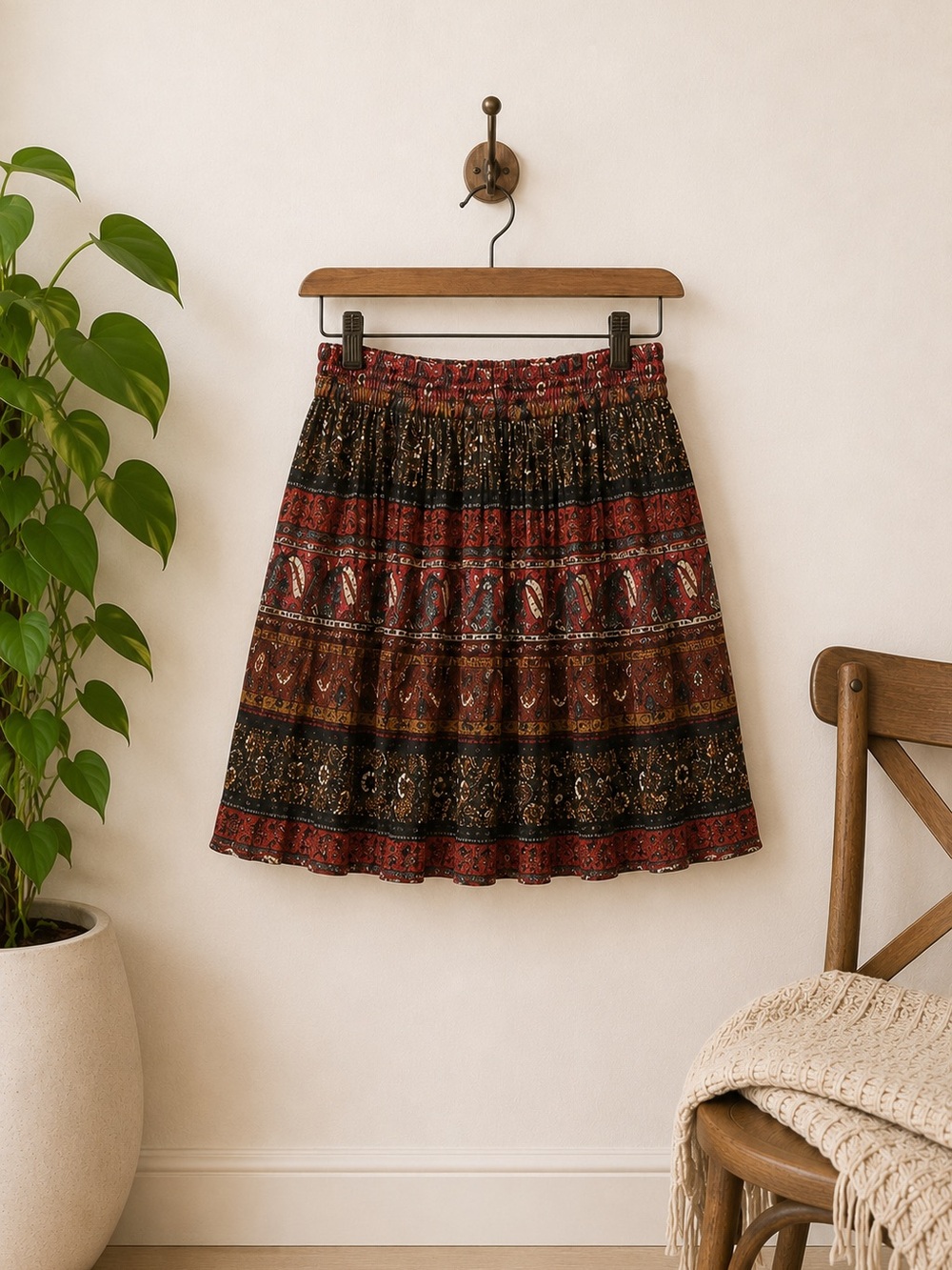 Vintage Boho Floral Maxi Skirt Flowing‎ Sheer Earth Tone Cottagecore One Size